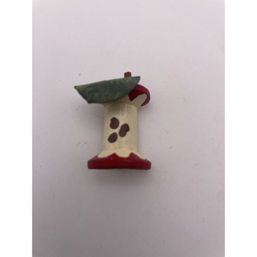 Vintage Wooden Apple Core Leaf Hand Painted Retro Teacher School Brooch Pin Sign